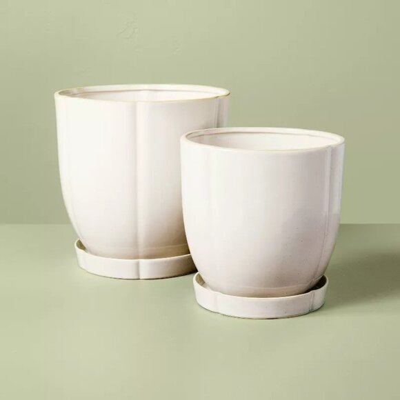 11.25" Stoneware Indoor/Outdoor Planter Pot Saucer Cream‎ Hearth & Hand Magnolia - Picture 4 of 7